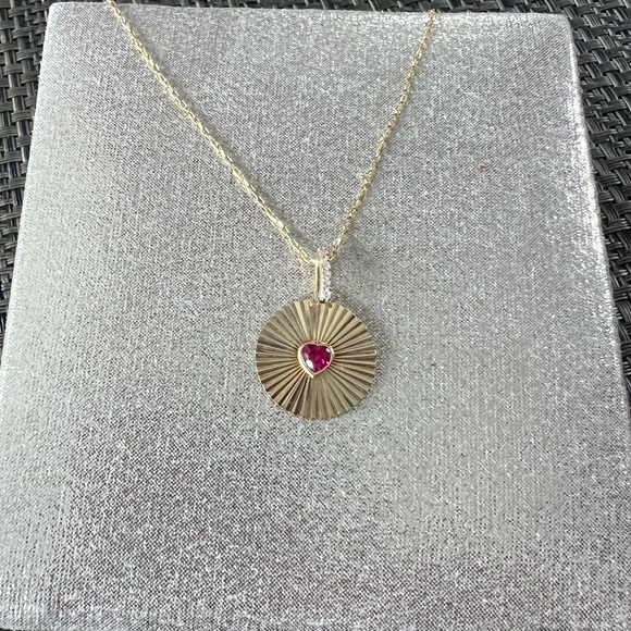 GABI RIELLE 14K Gold Plated Sterling Silver Ruby Heart Pendant Necklace - Picture 4 of 13